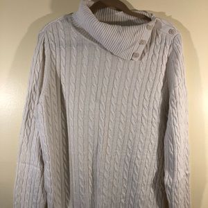 Cable knit turtleneck sweater with button detail